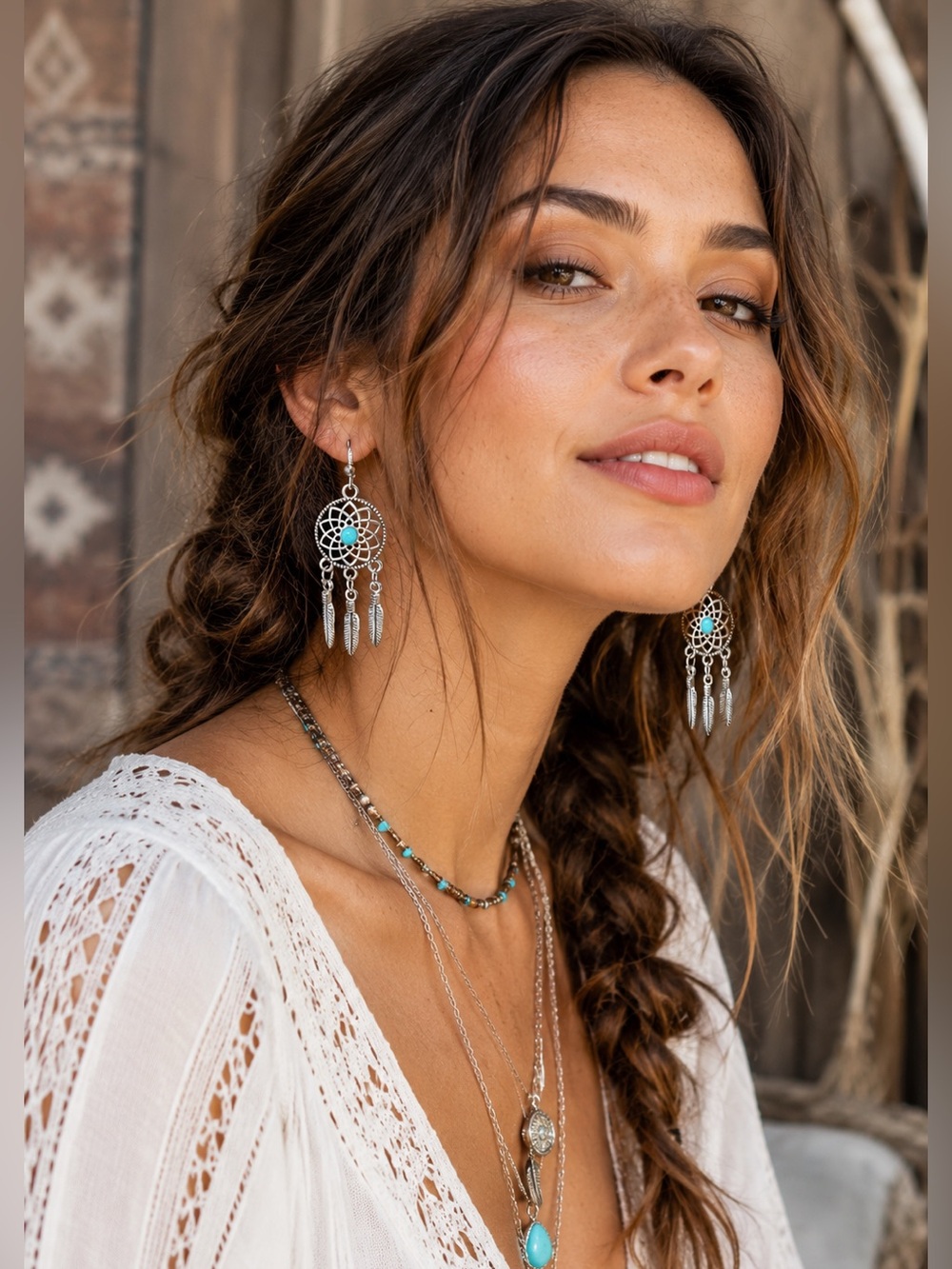 SILVER DREAMCATCHER EARRINGS WITH TURQUOISE ACCENTS New in box